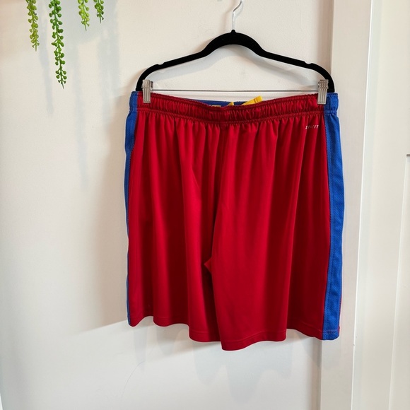 Nike Dri-Fit Mens Basketball Shorts Red Mesh Blue and Yellow Accents Size XXL - Picture 4 of 11